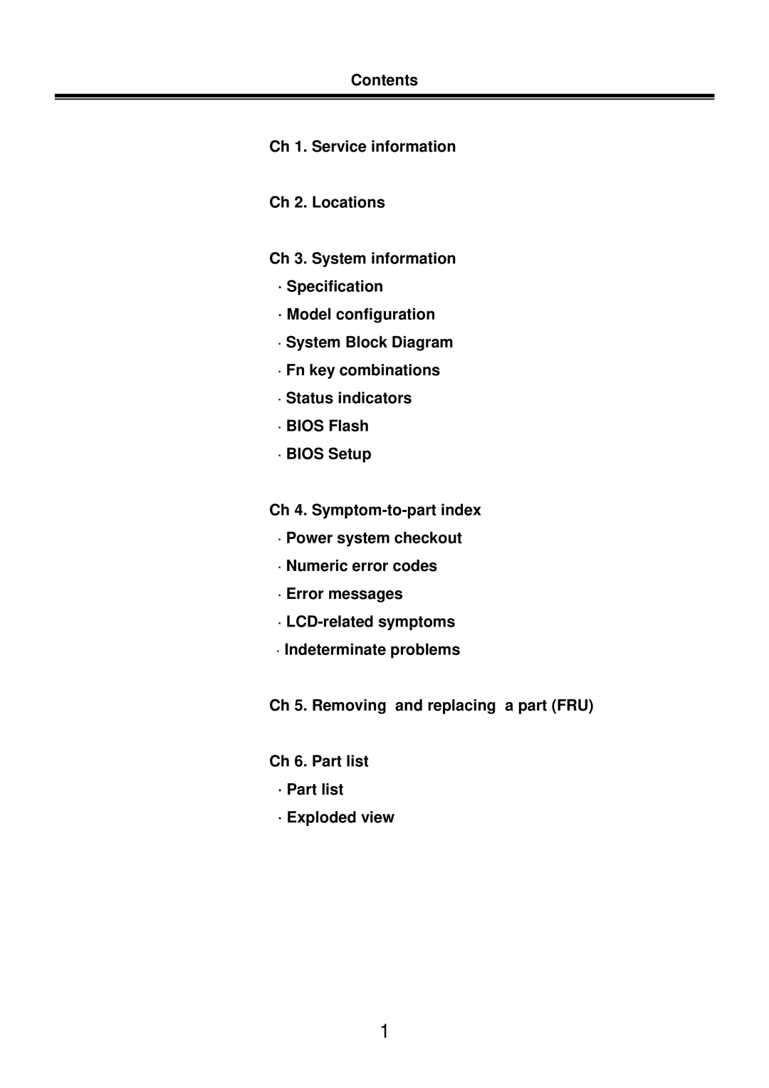 LG Electronics LM50 service manual Contents, Ch 1. Service information Ch 2. Locations Ch 3. System information 
