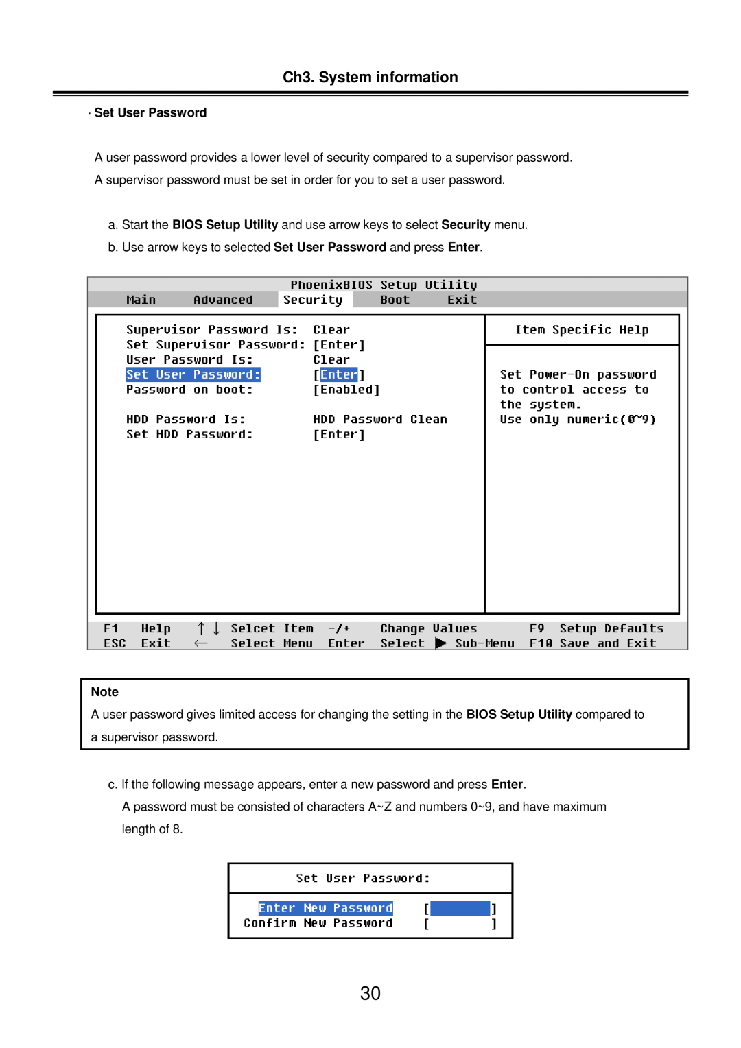 LG Electronics LM50 service manual · Set User Password, Ch3. System information 