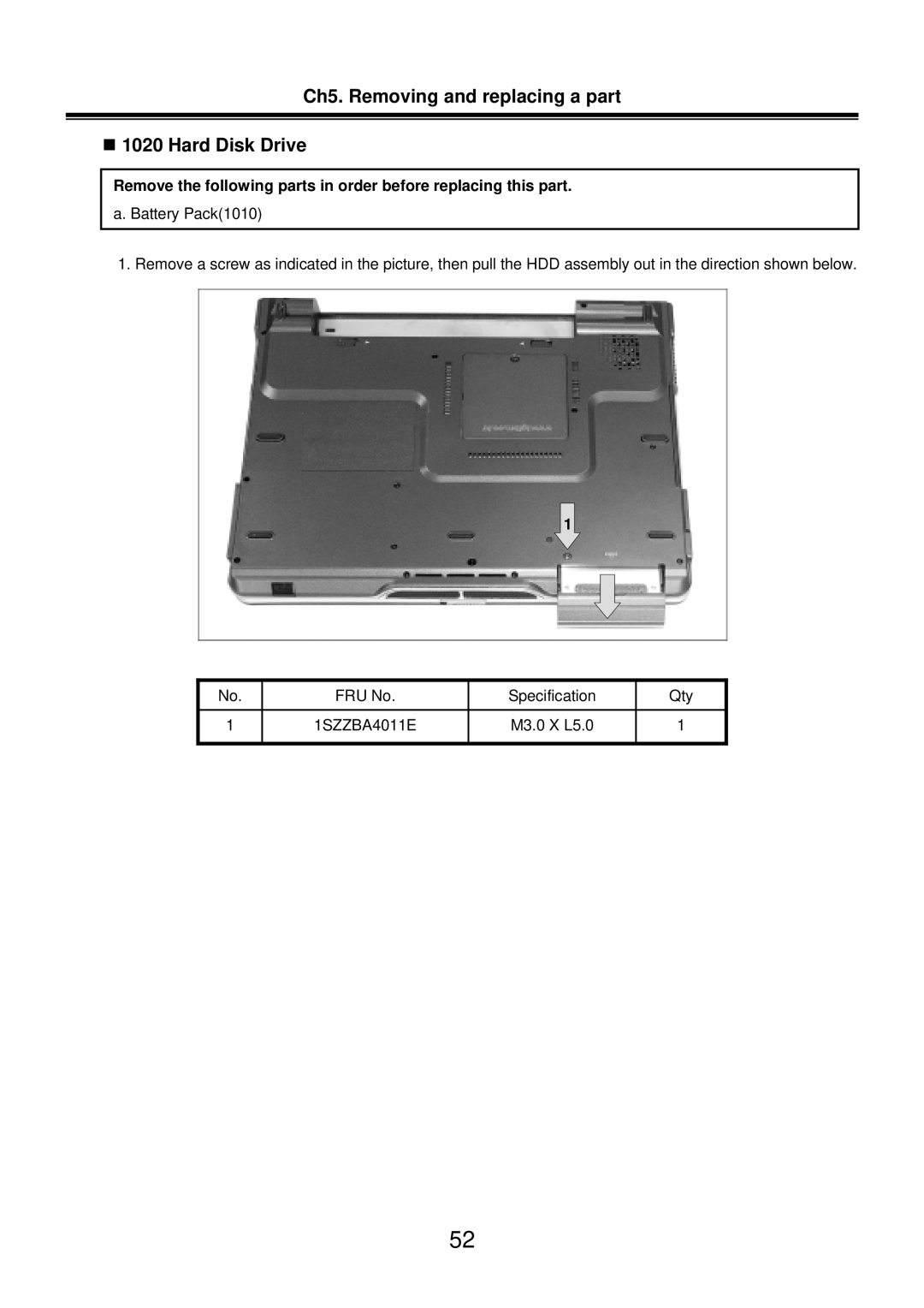 LG Electronics LM50 service manual Ch5. Removing and replacing a part „ 1020 Hard Disk Drive 