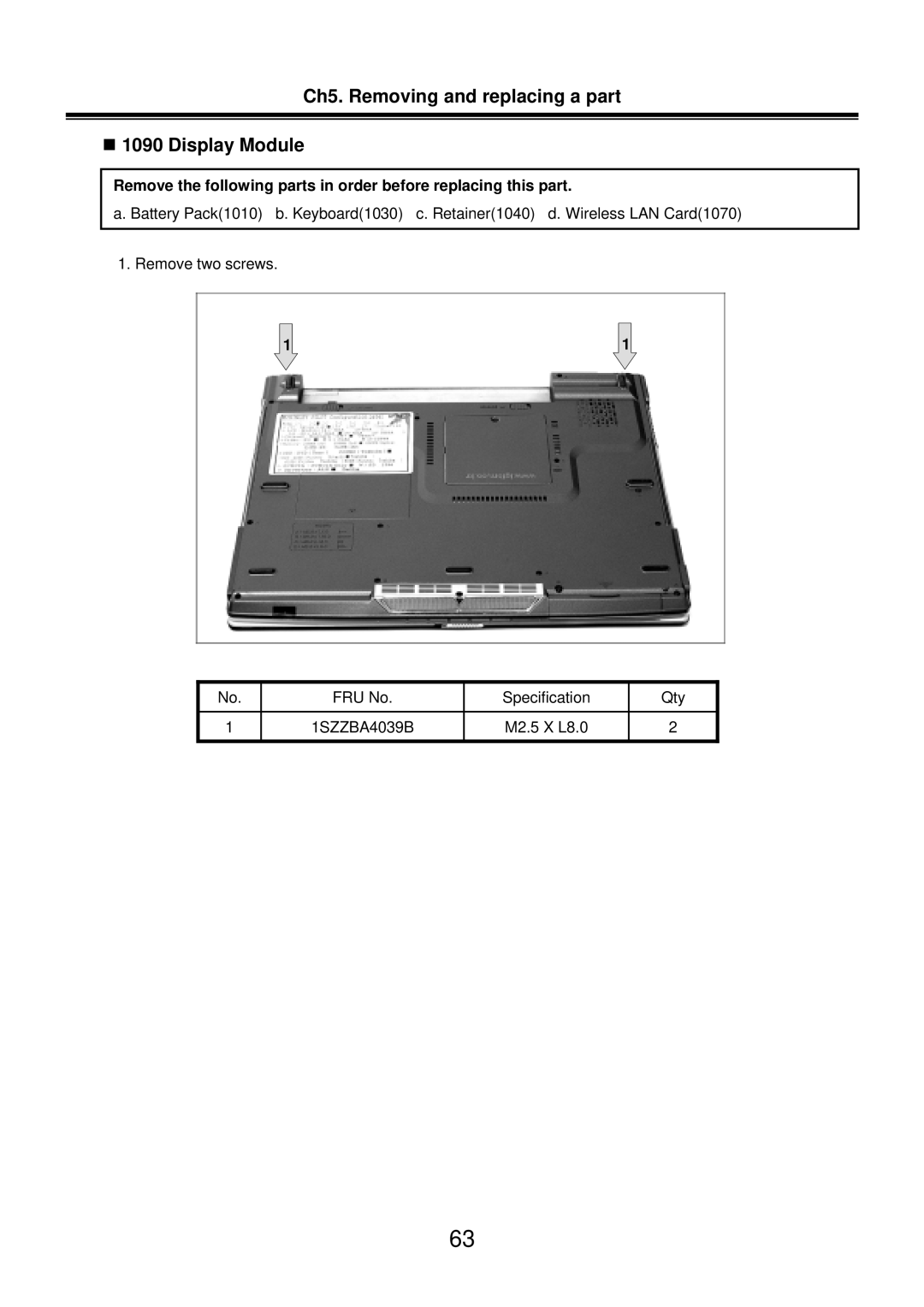 LG Electronics LM50 service manual Ch5. Removing and replacing a part „ 1090 Display Module 