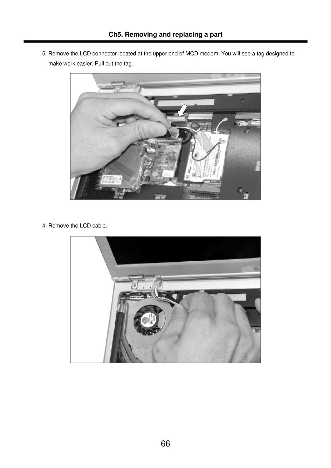 LG Electronics LM50 service manual Ch5. Removing and replacing a part, Remove the LCD cable 