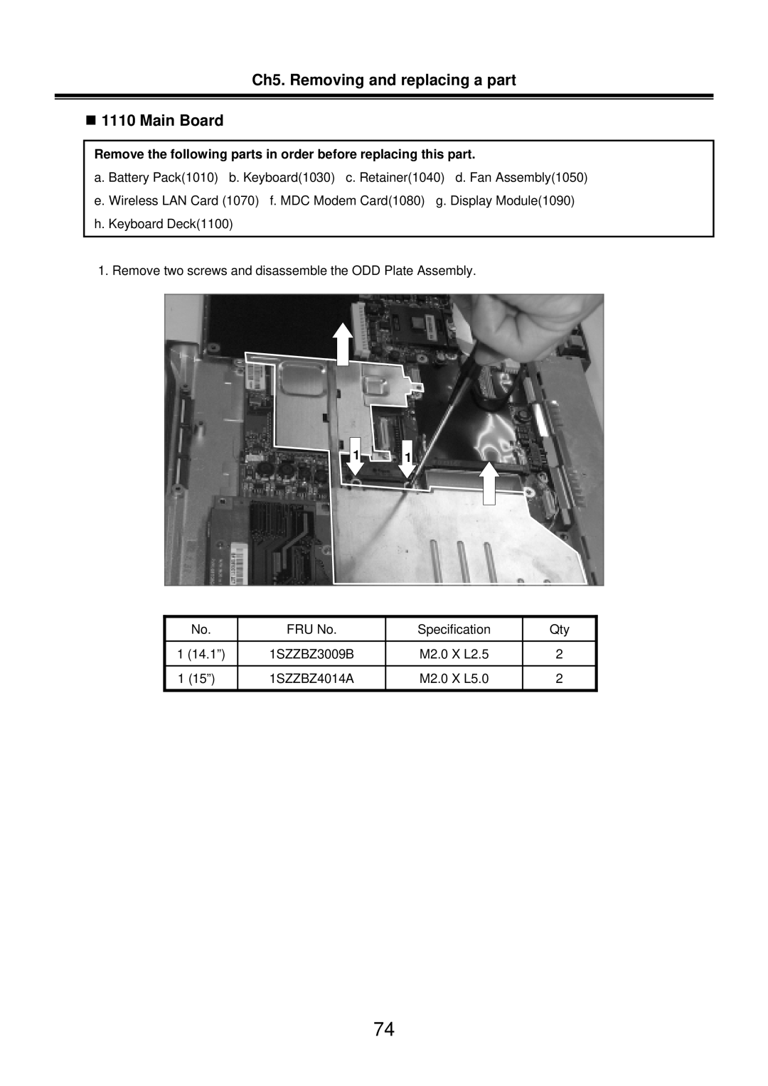 LG Electronics LM50 service manual Ch5. Removing and replacing a part „ 1110 Main Board 