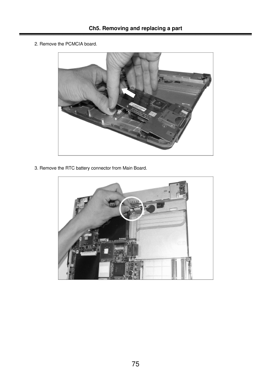 LG Electronics LM50 service manual Ch5. Removing and replacing a part, Remove the PCMCIA board 