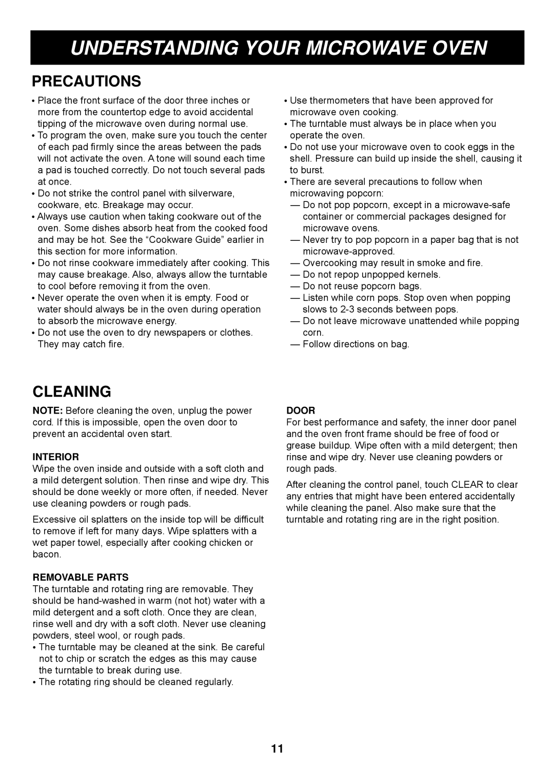 LG Electronics LMB0960ST manual Precautions, Cleaning 