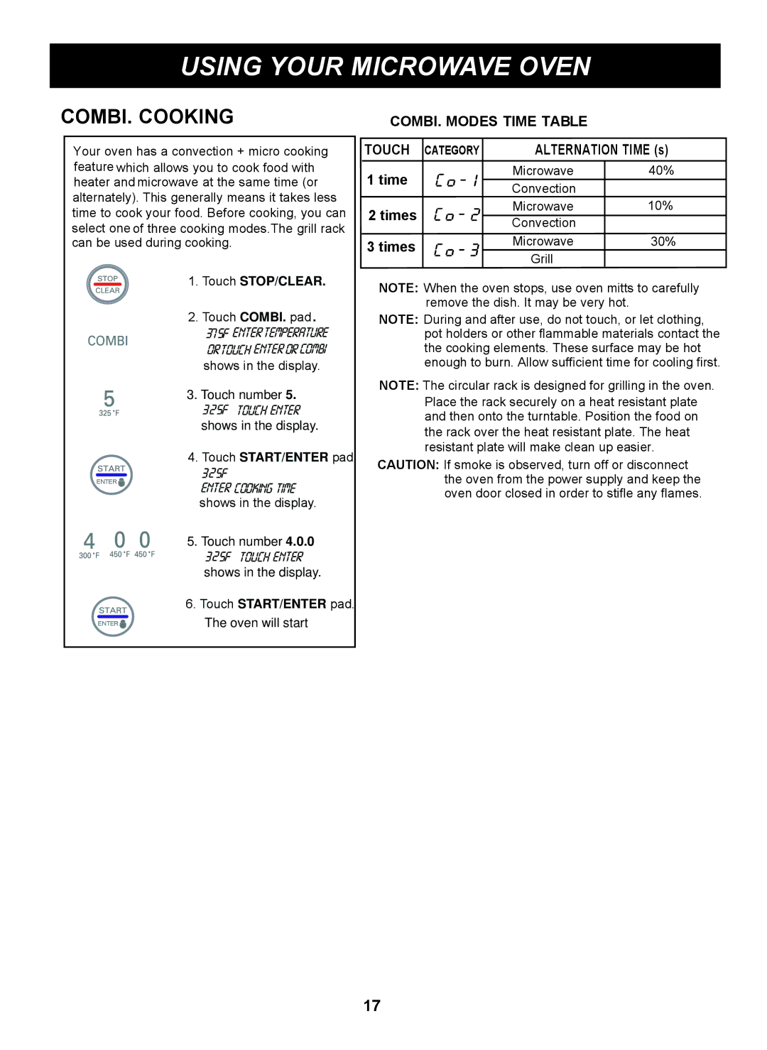 LG Electronics LMB0960ST manual COMBI. Cooking, COMBI. Modes Time Table, Touch, Category 