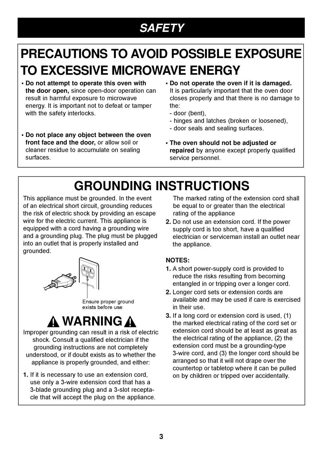 LG Electronics LMB0960ST manual Grounding Instructions, Safety 