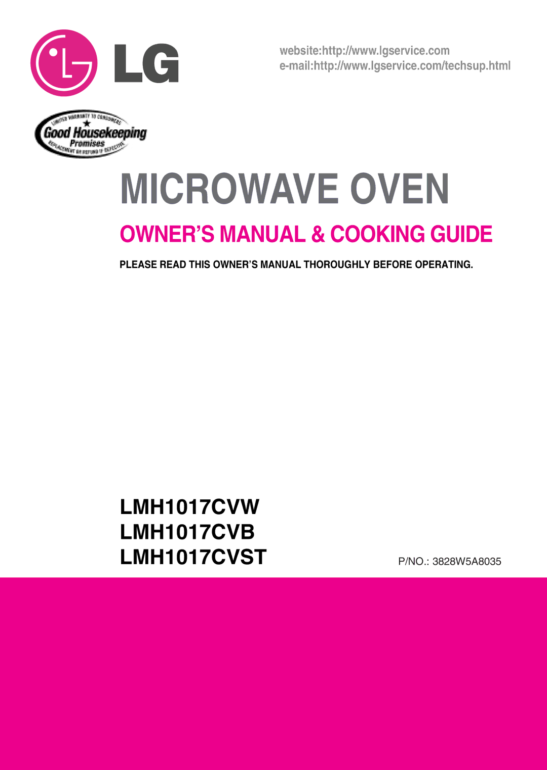 LG Electronics LMH1017CVST, LMH1017CVB, LMH1017CVW owner manual Microwave Oven 