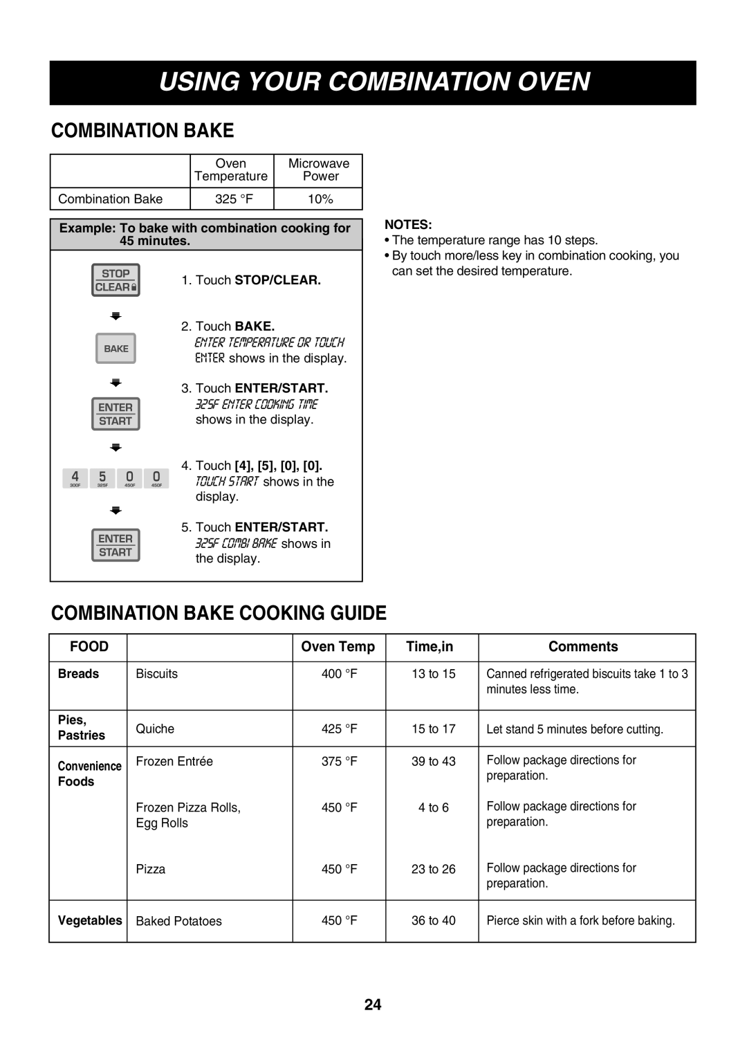 LG Electronics LMH1017CVB, LMH1017CVST, LMH1017CVW owner manual Combination Bake Cooking Guide 