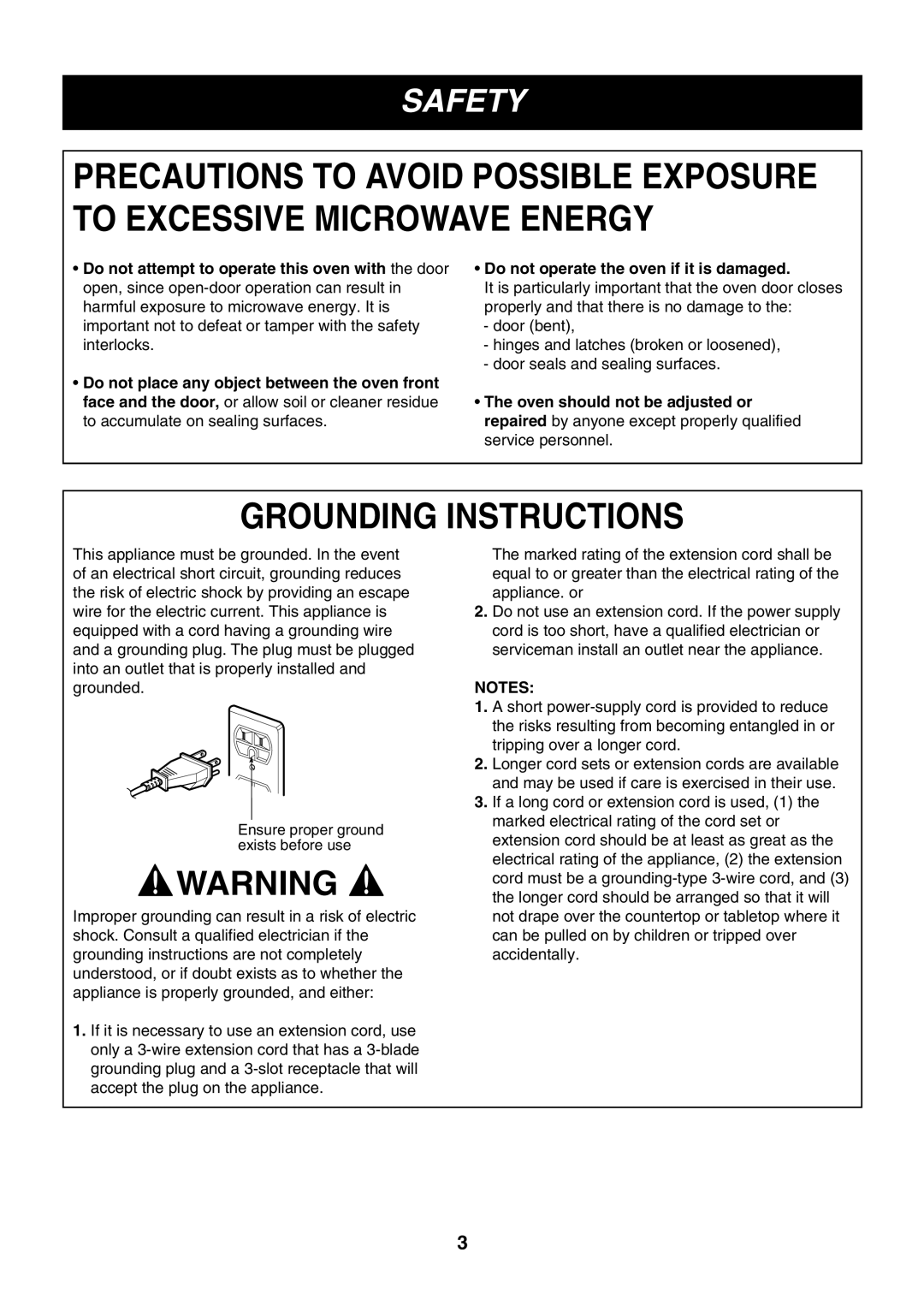 LG Electronics LMH1017CVB, LMH1017CVST, LMH1017CVW owner manual Grounding Instructions, Safety 