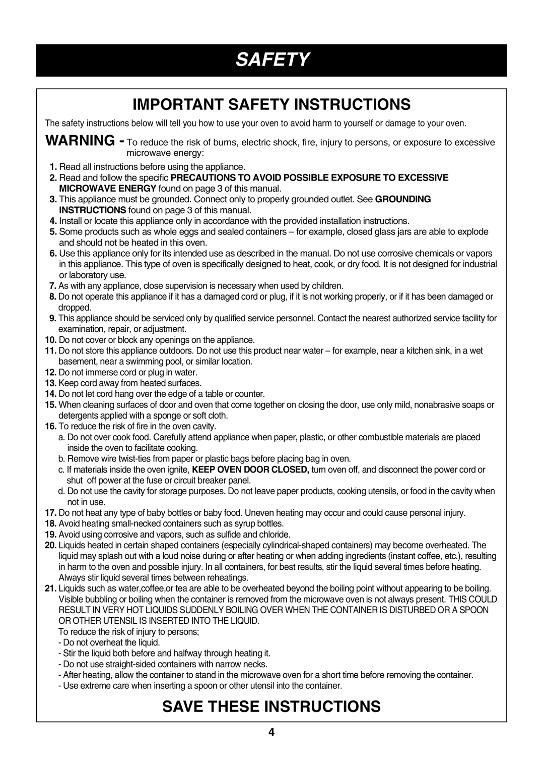 LG Electronics LMH1017CVST, LMH1017CVB, LMH1017CVW owner manual Important Safety Instructions 