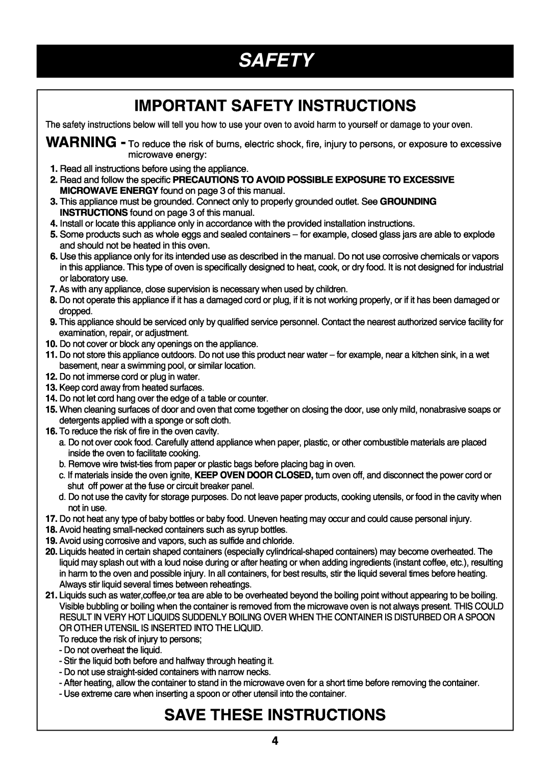 LG Electronics LMH1017CVST, LMH1017CVB, LMH1017CVW owner manual Important Safety Instructions, Save These Instructions 