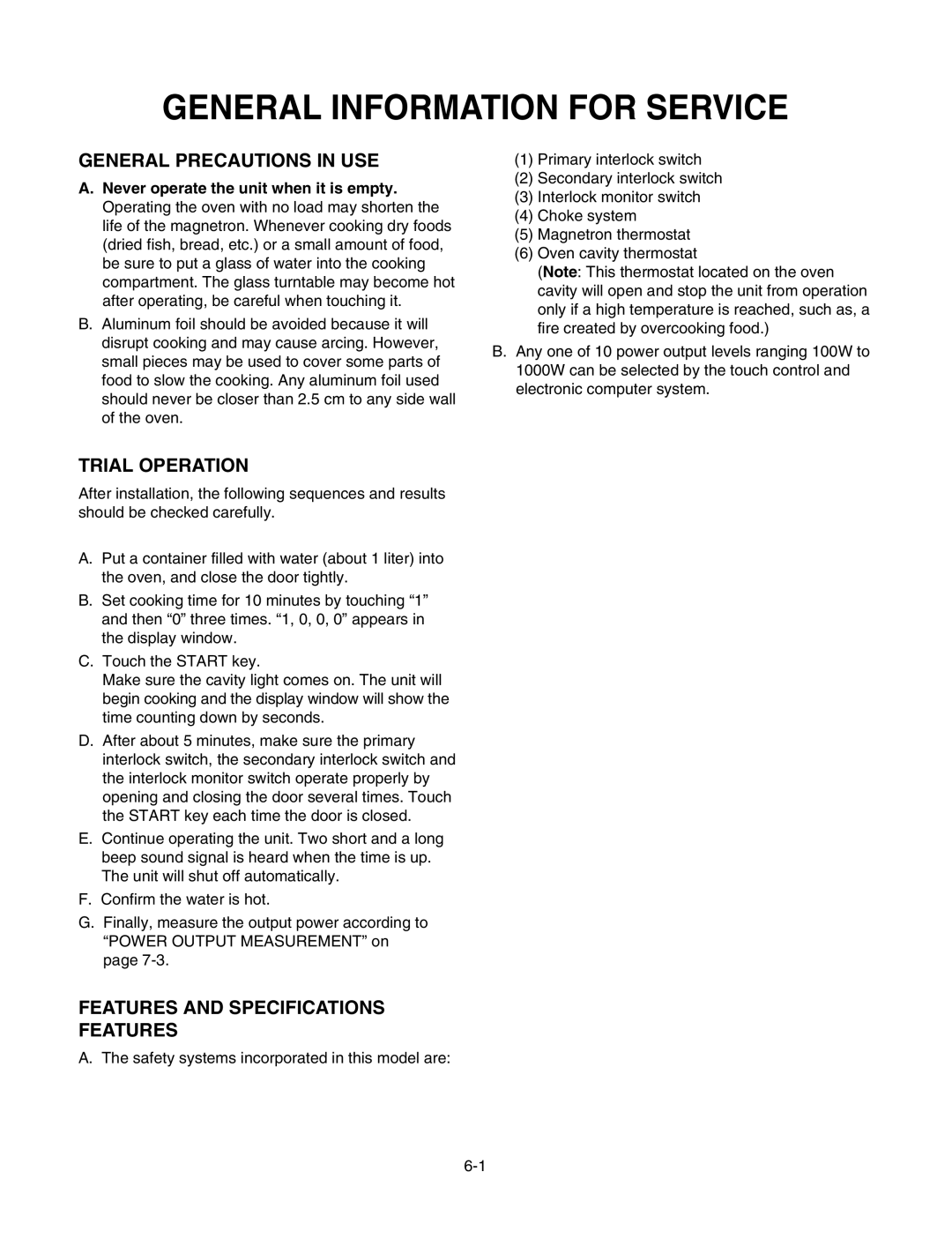 LG Electronics LMV1625W, LMV1625B General Information for Service, General Precautions in USE, Trial Operation 