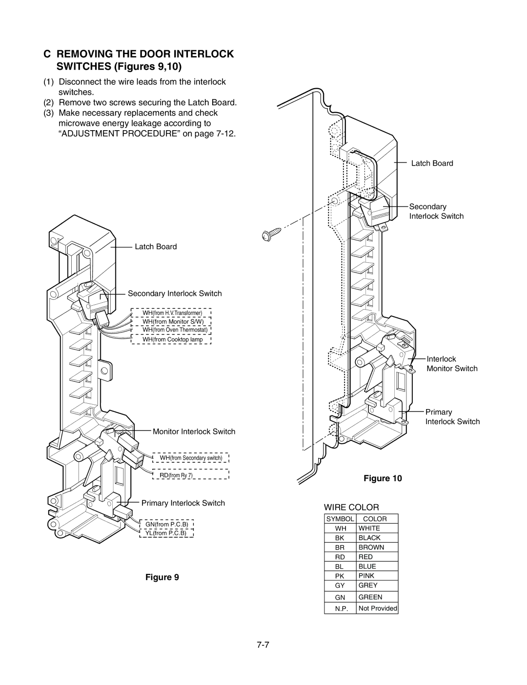 LG Electronics LMV1625B, LMV1625W service manual Removing the Door Interlock Switches Figures 9,10 