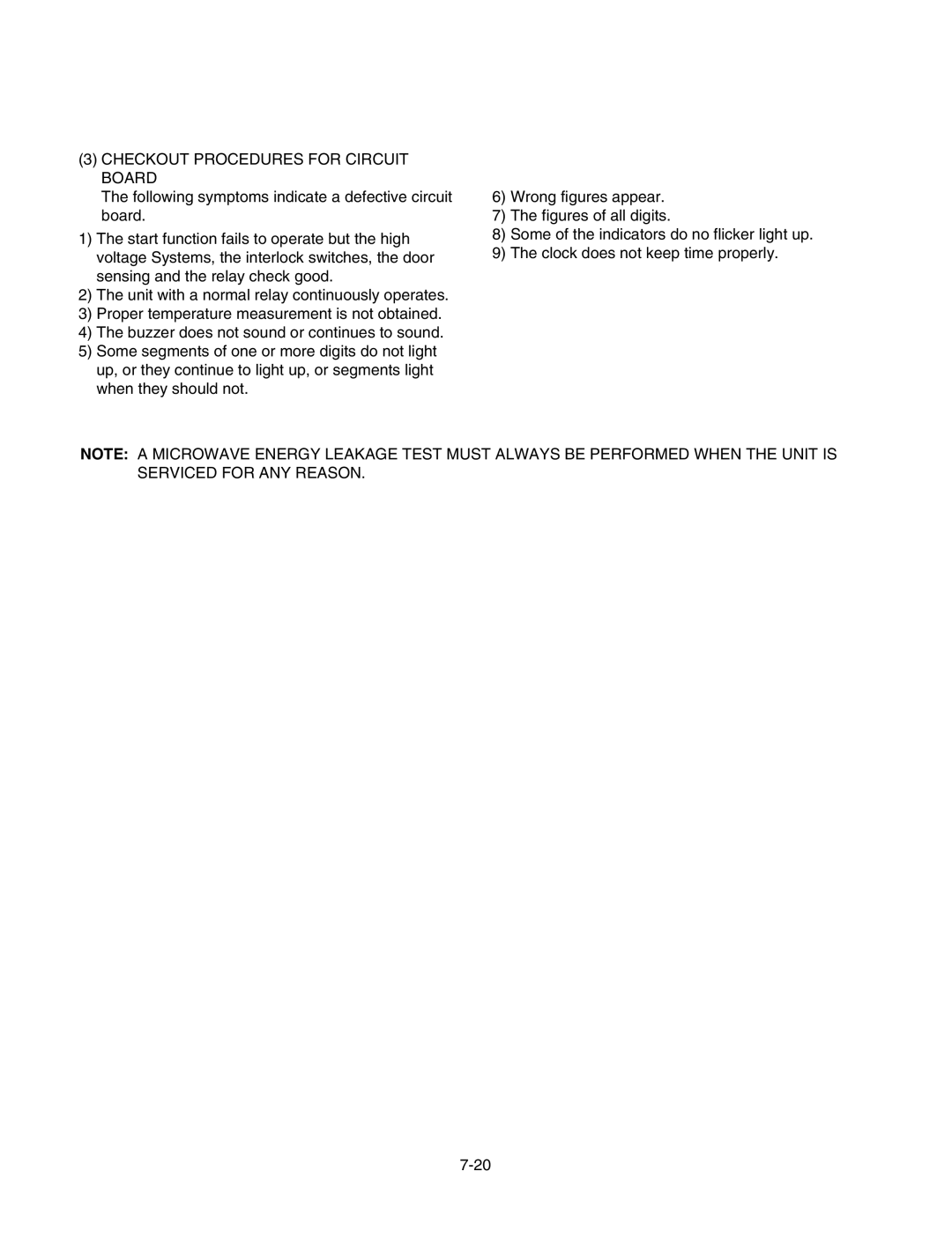 LG Electronics LMV1625W, LMV1625B service manual Checkout Procedures for Circuit Board 