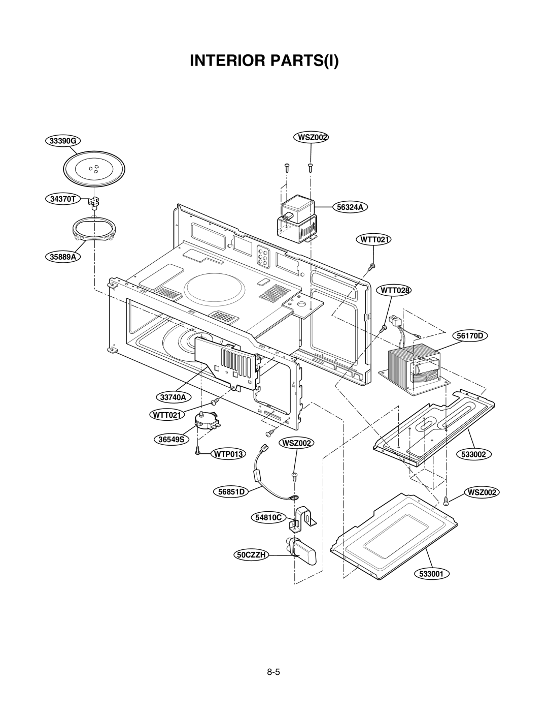 LG Electronics LMV1625B, LMV1625W service manual Interior Partsi 