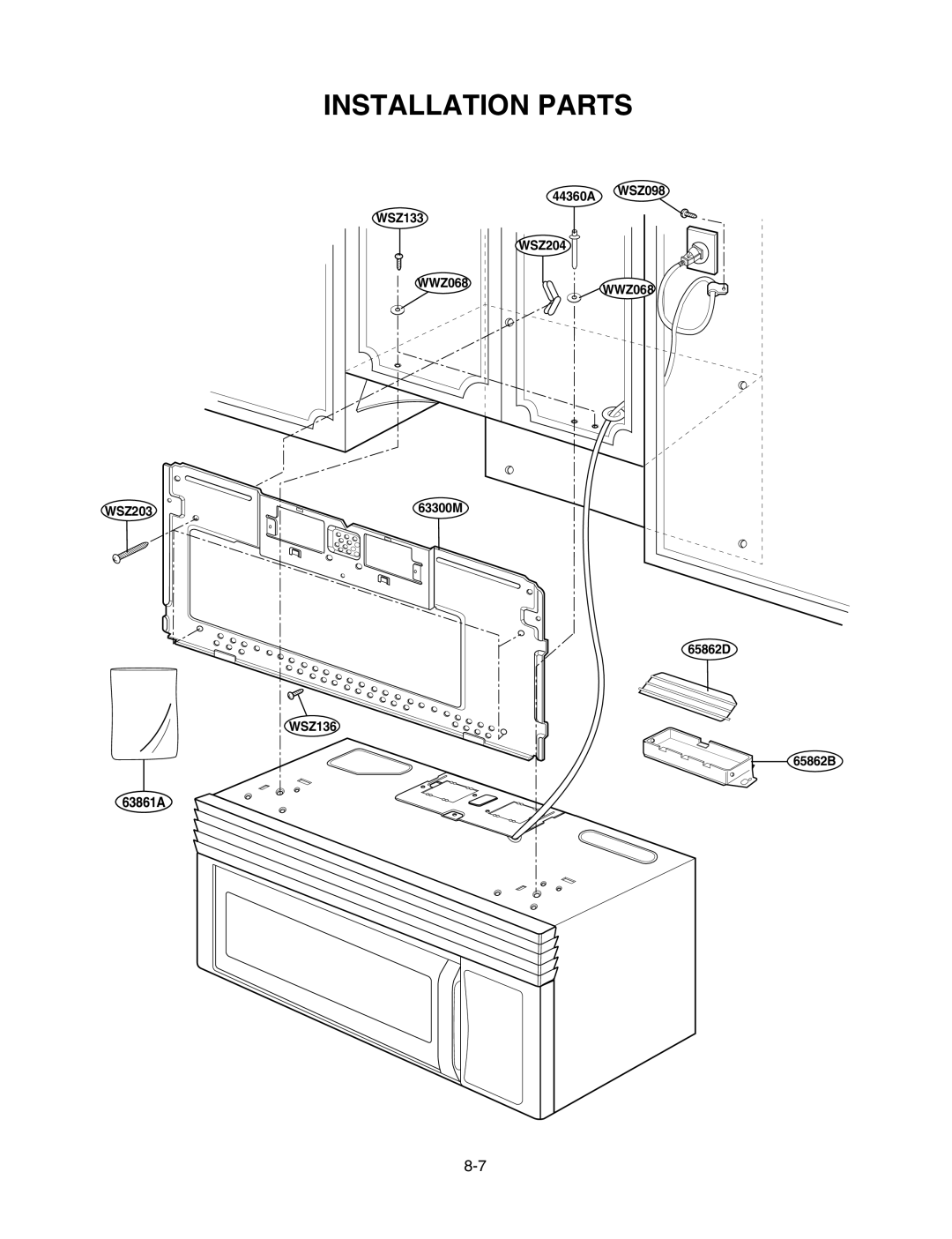 LG Electronics LMV1625B, LMV1625W service manual Installation Parts 