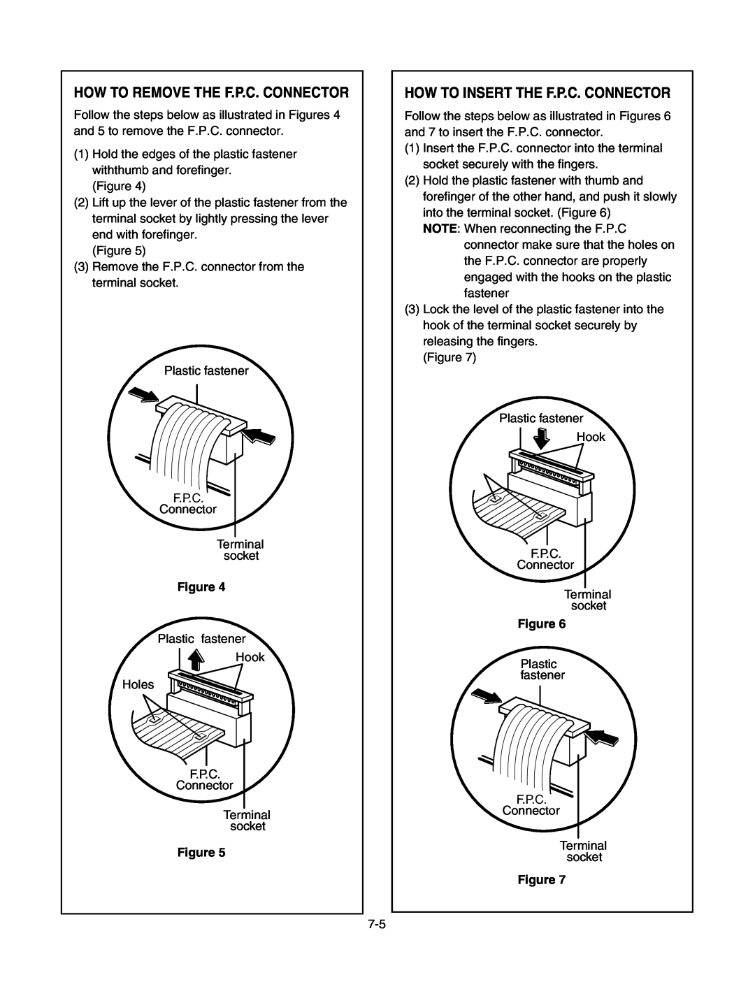 LG Electronics LMV1625B, LMV1625W service manual How To Remove The F.P.C. Connector, How To Insert The F.P.C. Connector 