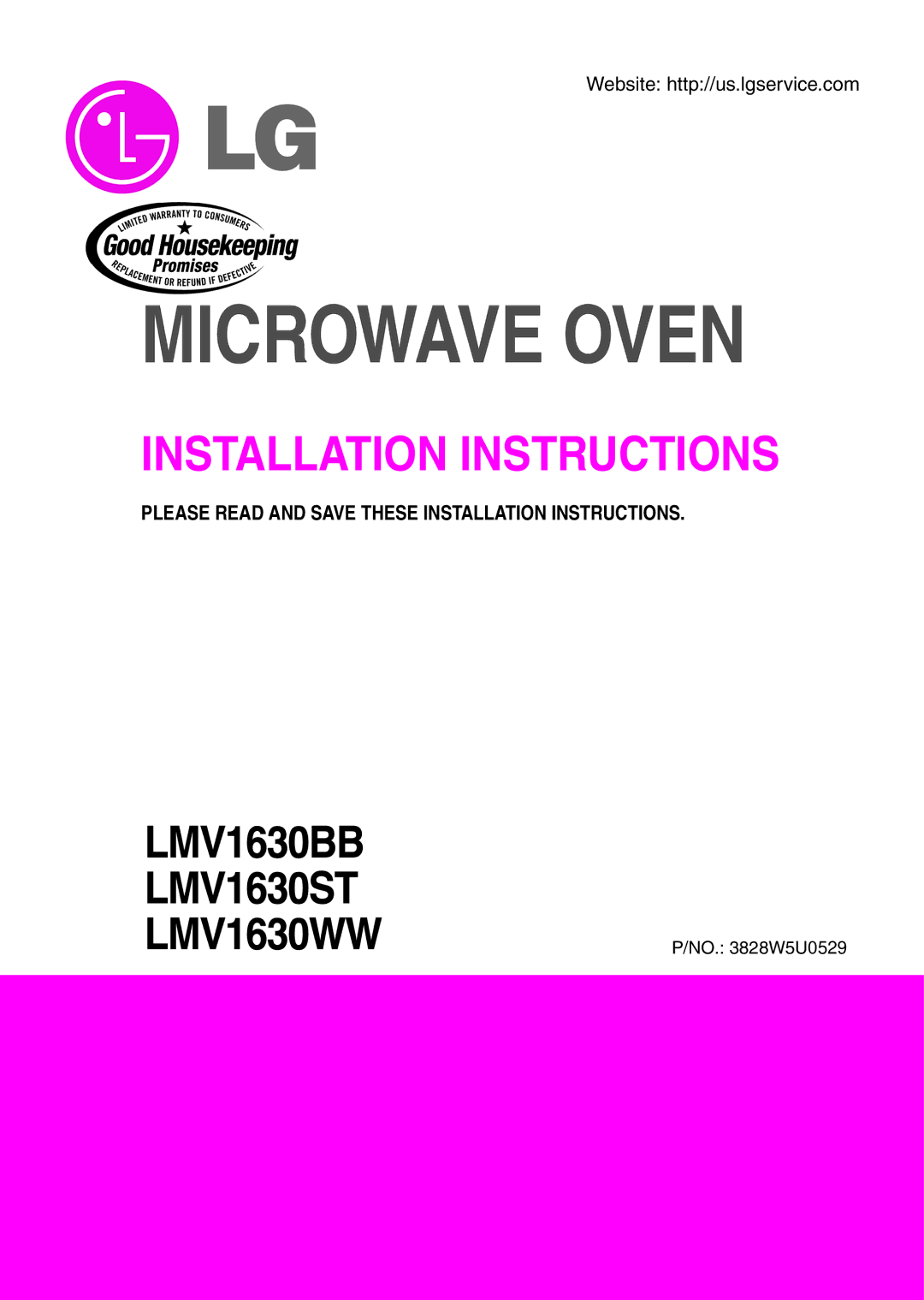 LG Electronics LMV1630BB, LMV1630WW installation instructions Microwave Oven 