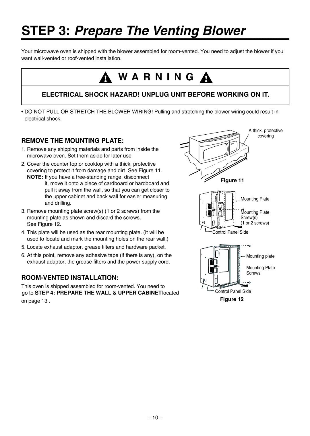 LG Electronics LMV1630WW, LMV1630BB Prepare The Venting Blower, Electrical Shock HAZARD! Unplug Unit Before Working on IT 