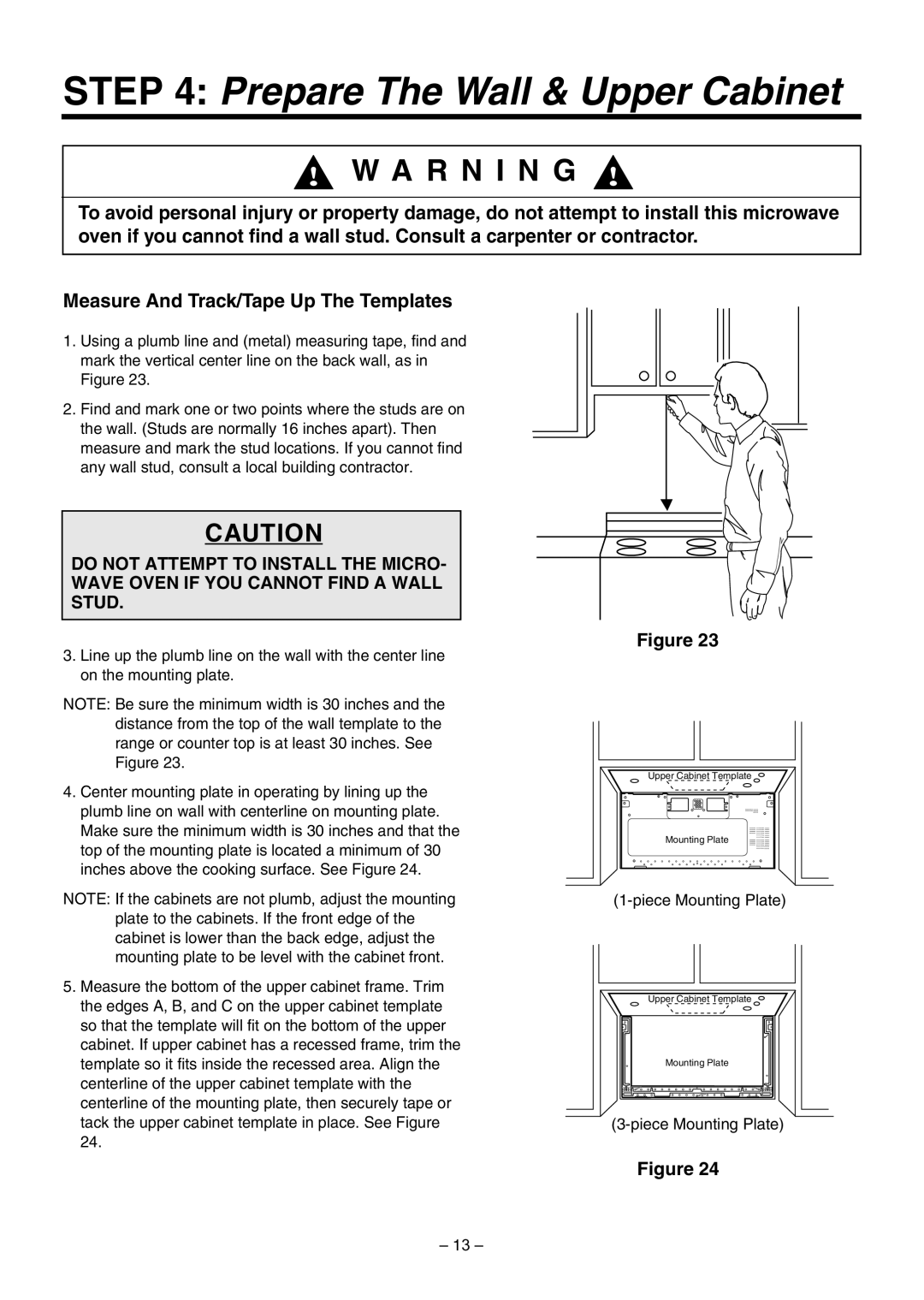 LG Electronics LMV1630BB, LMV1630WW installation instructions Prepare The Wall & Upper Cabinet 