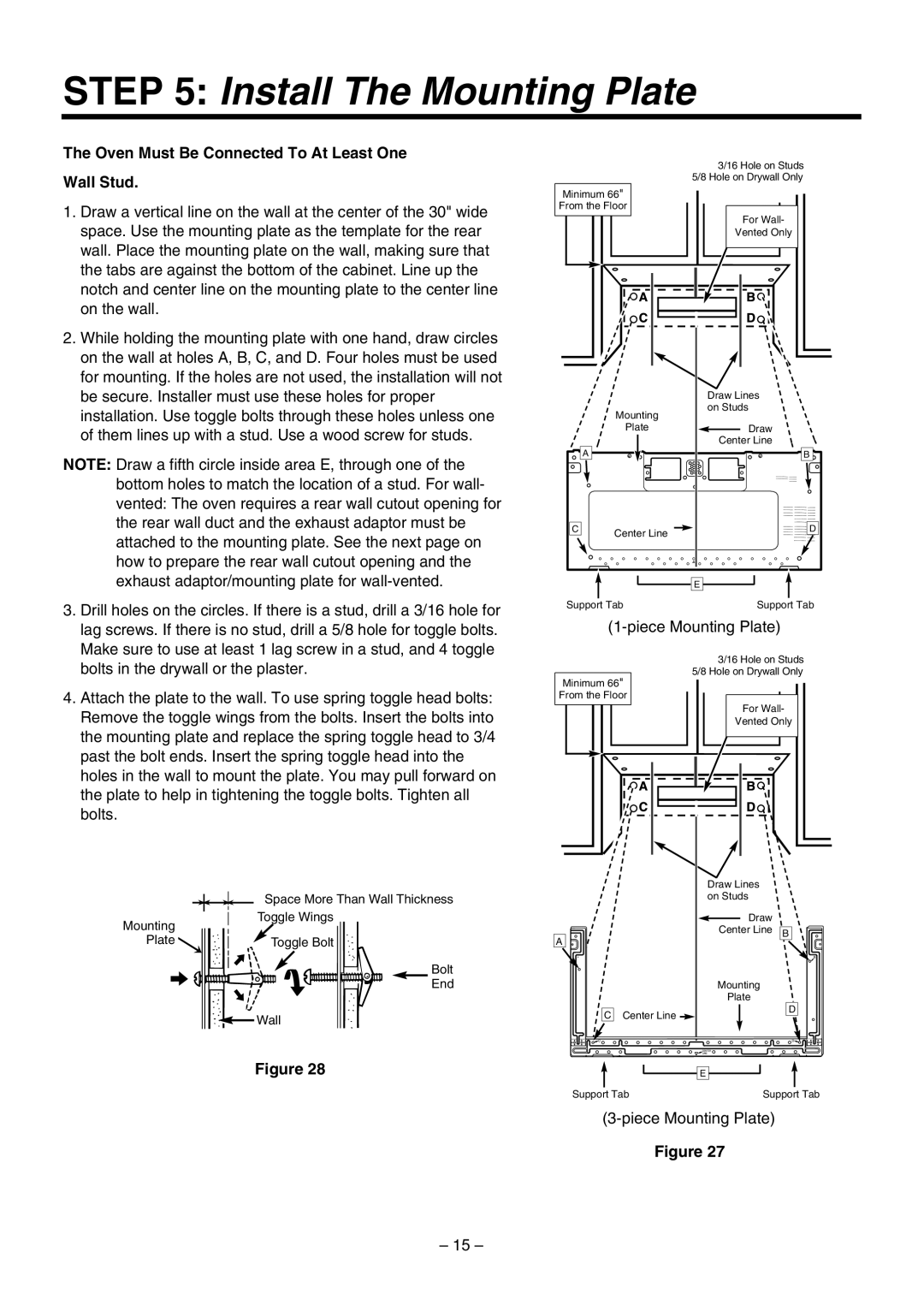 LG Electronics LMV1630BB, LMV1630WW Install The Mounting Plate, Oven Must Be Connected To At Least One Wall Stud 