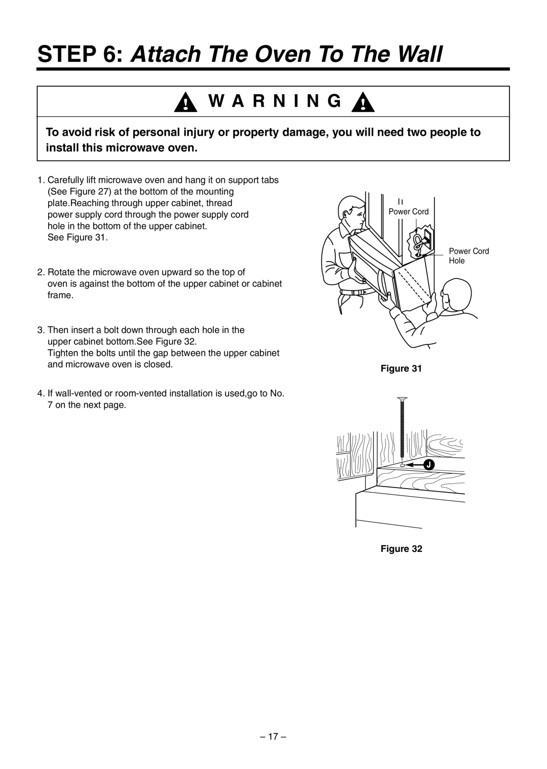 LG Electronics LMV1630BB, LMV1630WW installation instructions Attach The Oven To The Wall 