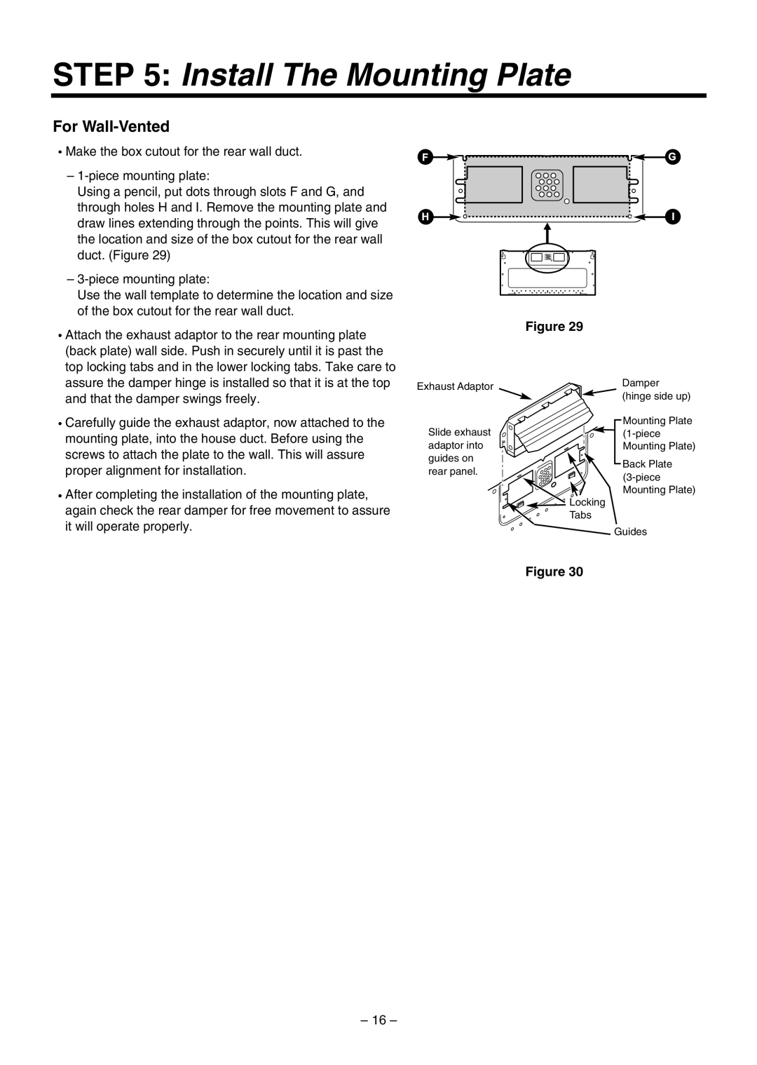 LG Electronics LMV1630WW, LMV1630BB installation instructions For Wall-Vented, Install The Mounting Plate 