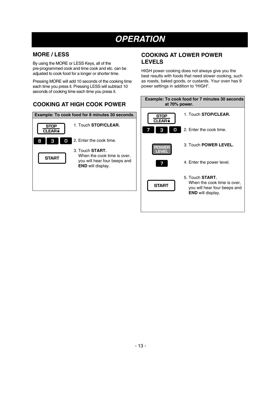 LG Electronics LMV1635SB More / Less, Cooking AT High Cook Power, Cooking AT Lower Power Levels, Touch Power Level 