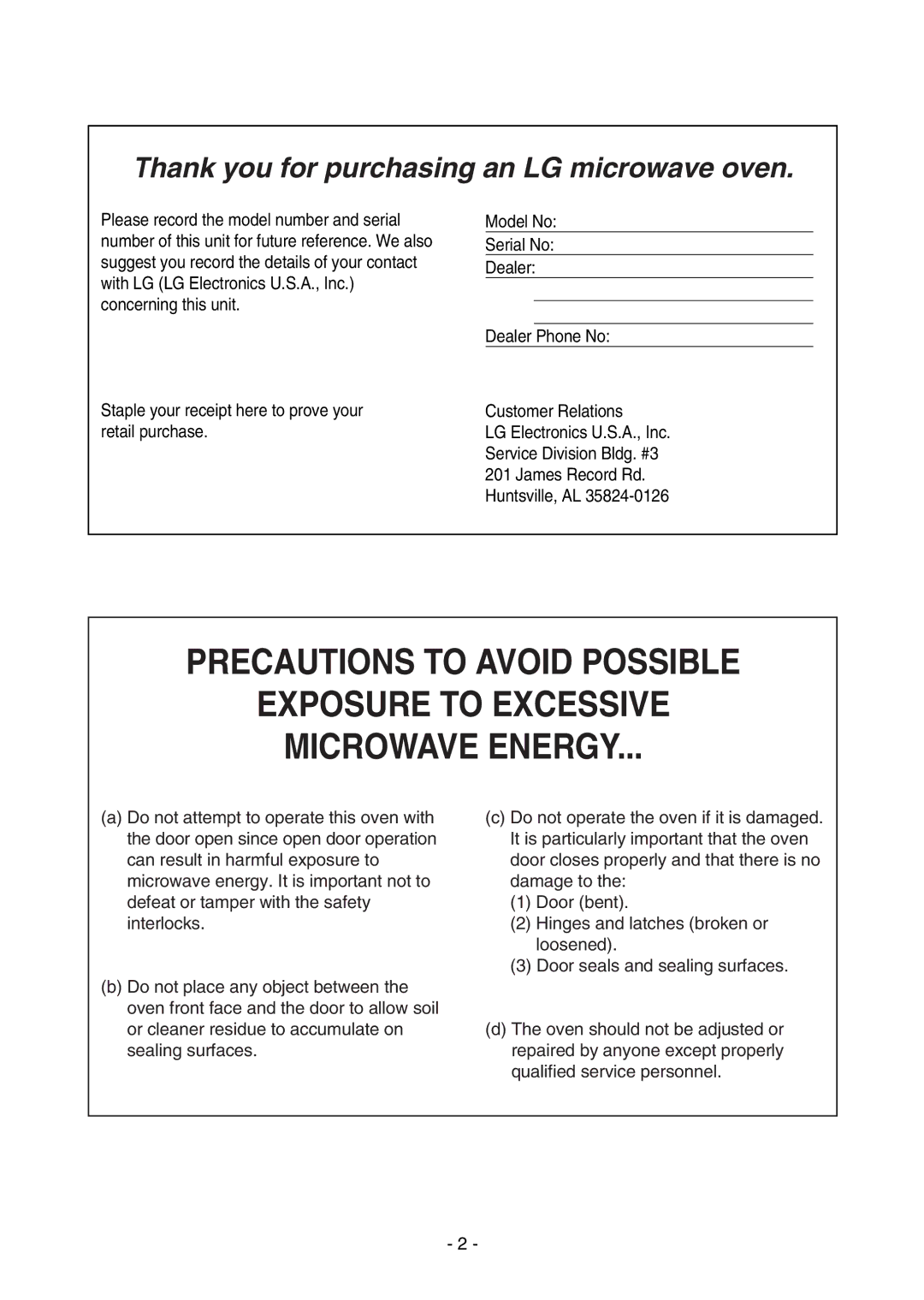 LG Electronics LMV1645ST, LMV1645SW, LMV1645SBQ owner manual Thank you for purchasing an LG microwave oven 