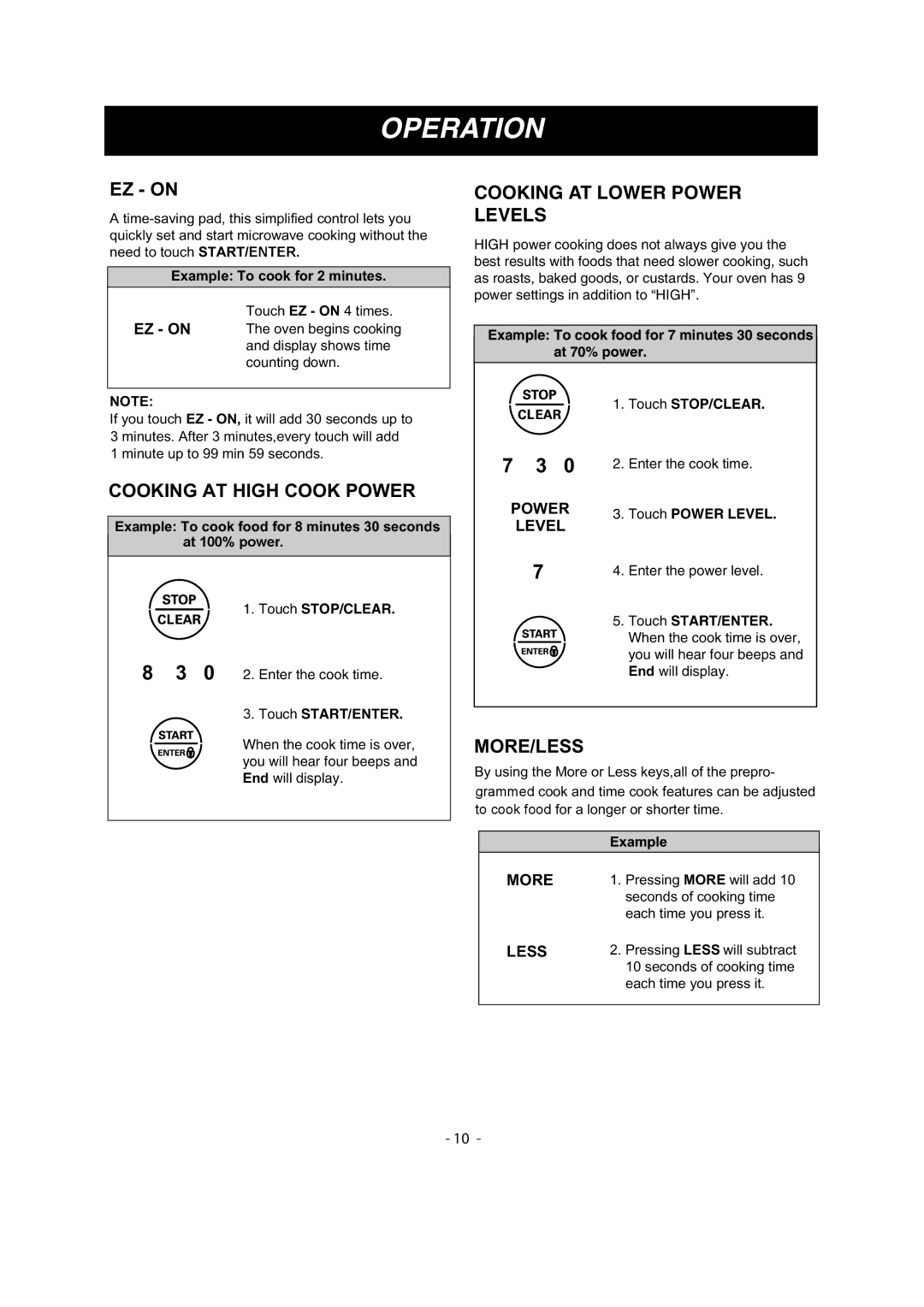 LG Electronics LMV1680DW, LMV1680DB owner manual EZ on, Cooking AT High Cook Power, Cooking AT Lower Power Levels, More/Less 