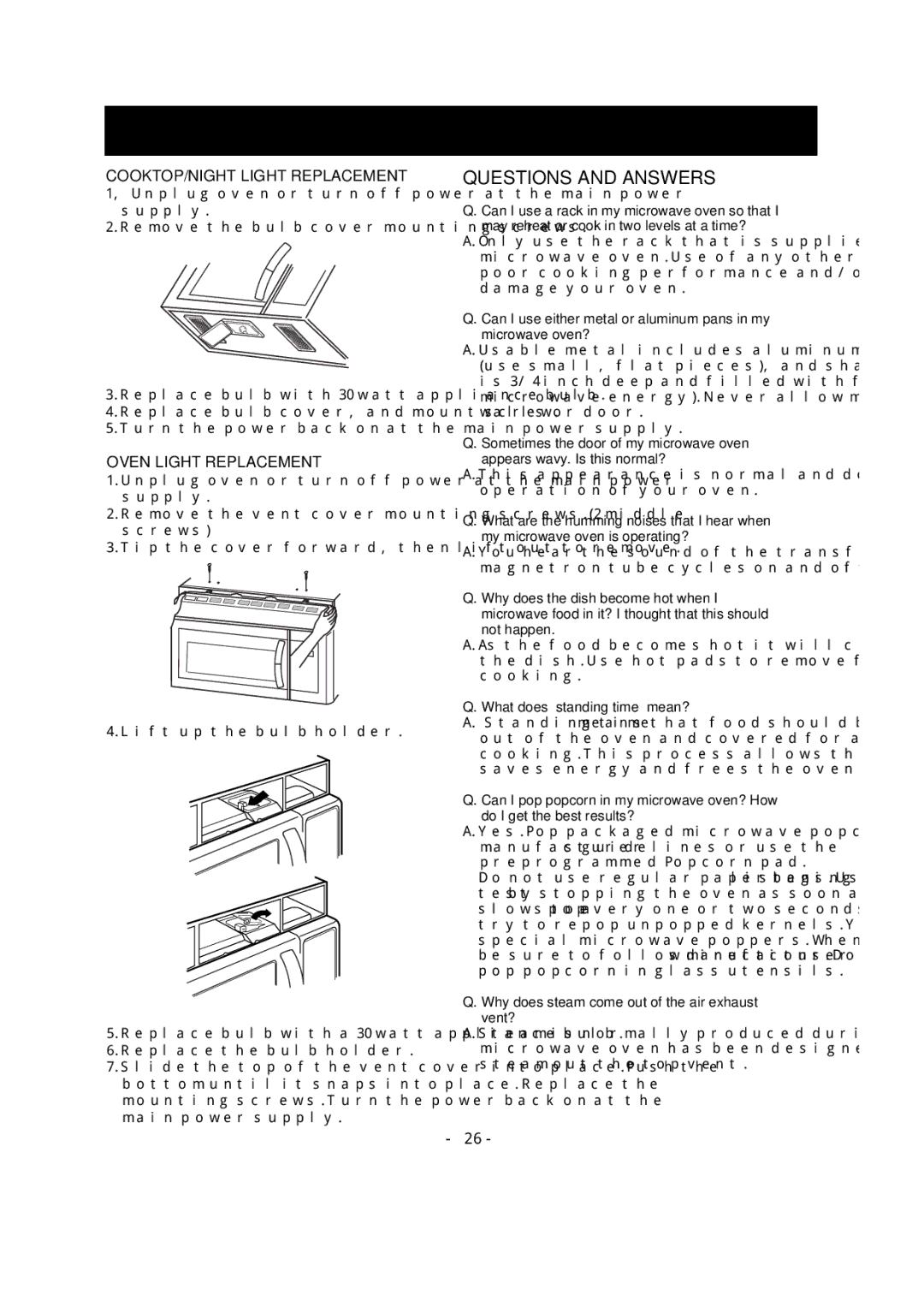 LG Electronics LMV1680ST, LMV1680WW Questions and Answers, COOKTOP/NIGHT Light Replacement, Oven Light Replacement 