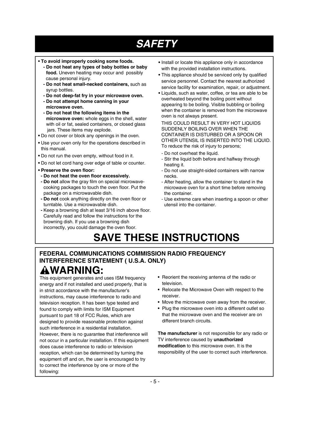 LG Electronics LMV1680ST, LMV1680WW Save These Instructions, wWARNING, Safety, To avoid improperly cooking some foods 