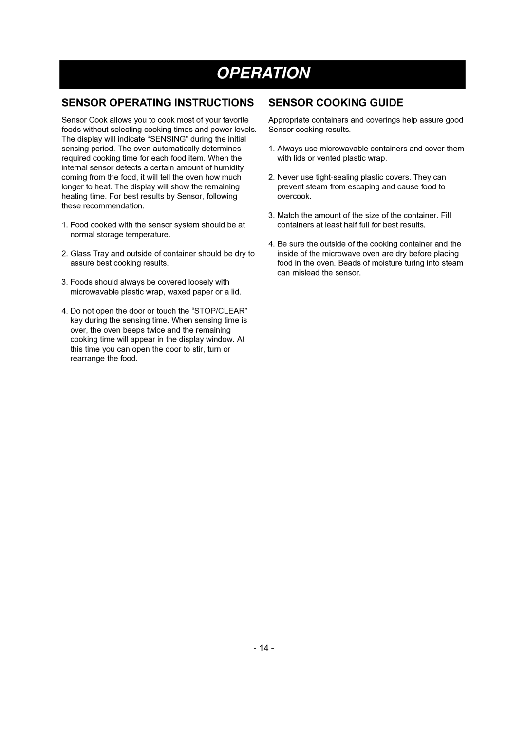 LG Electronics 1SS6LMV1 8, LMV1681SB, LMV1681SW manual Sensor Operating Instructions, Sensor Cooking Guide 