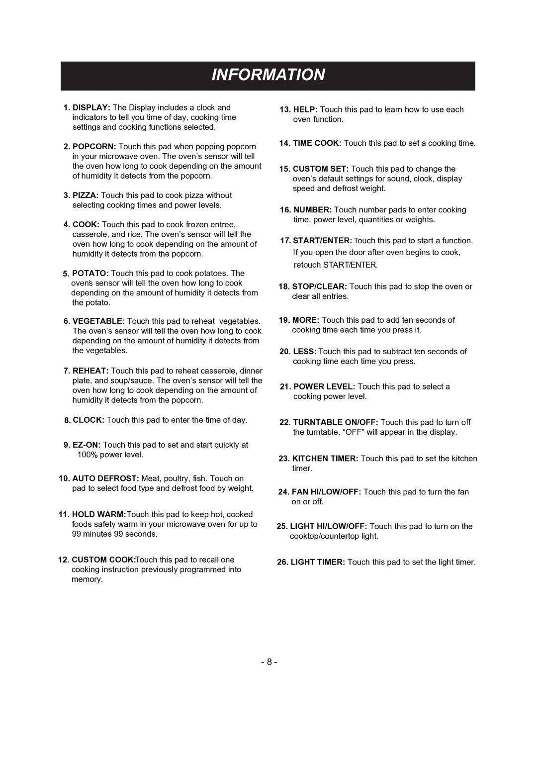 LG Electronics 1SS6LMV1 8, LMV1681SB, LMV1681SW manual Information 