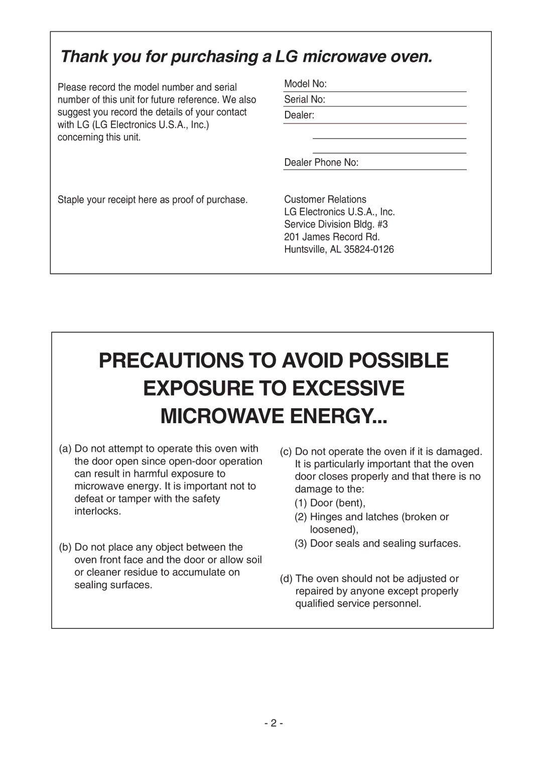 LG Electronics LMV1683ST manual Thank you for purchasing a LG microwave oven 