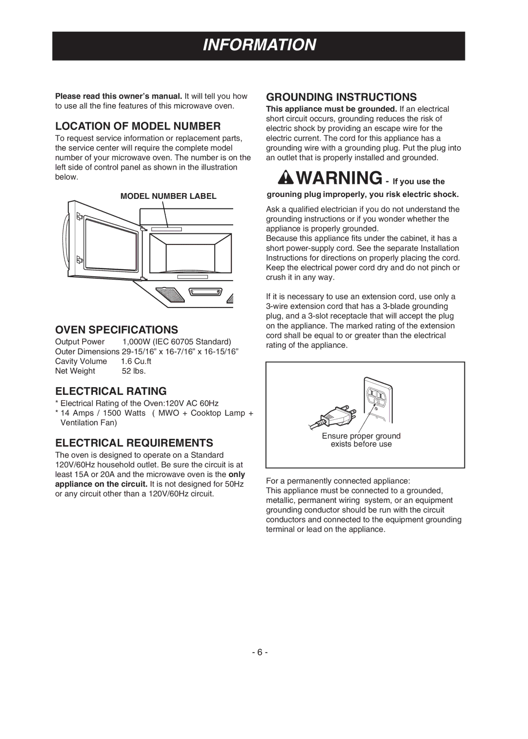 LG Electronics LMV1683ST manual Information 