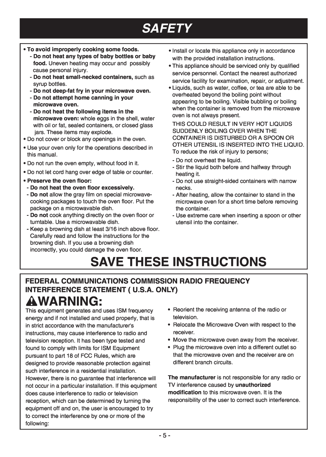 LG Electronics LMV1683ST manual Save These Instructions, wWARNING, Safety, •To avoid improperly cooking some foods 