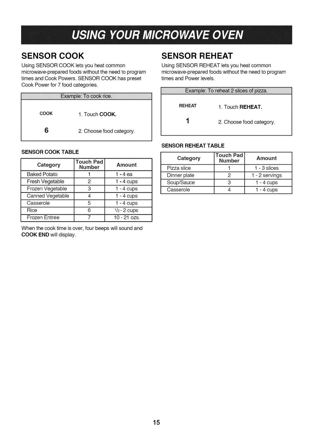 LG Electronics LMV1813ST, LMV1813SB, LMV1813SW owner manual Sensor Cook, Sensor Reheat 