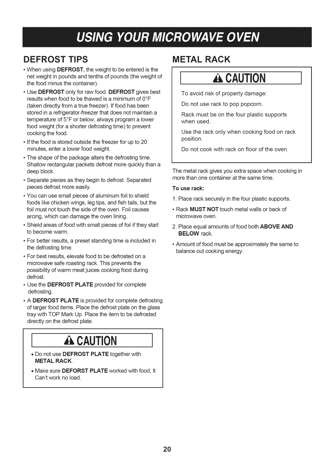 LG Electronics LMV1813SW, LMV1813ST, LMV1813SB owner manual Defrost Tips, Metal Rack 