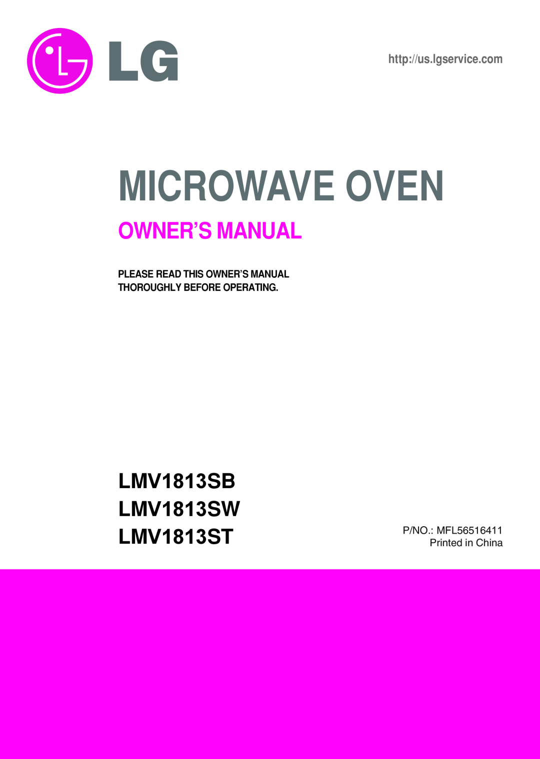 LG Electronics owner manual LMV1813SB LMV1813SW LMV1813ST, Microwave Oven, http//us.lgservice.com 