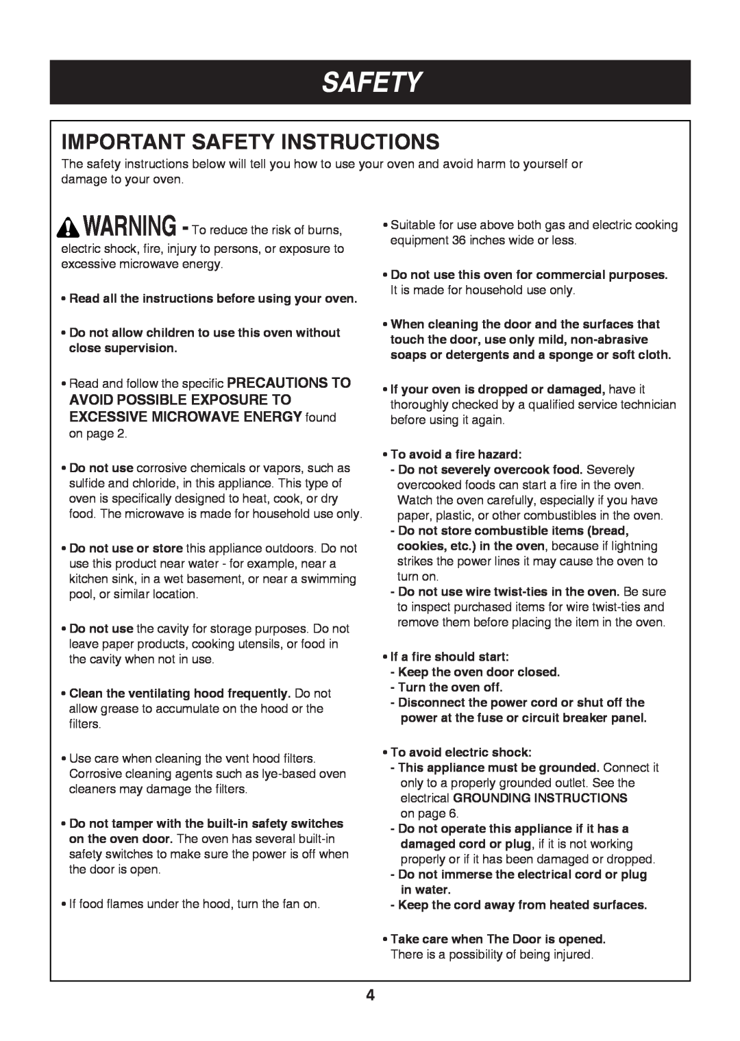 LG Electronics LMV1813SB, LMV1813ST, LMV1813SW owner manual Important Safety Instructions 