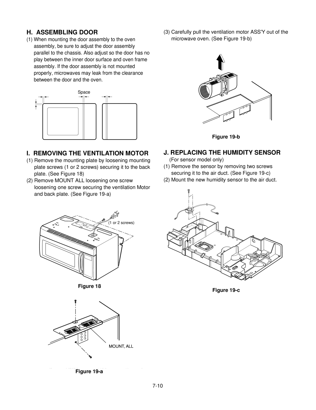 LG Electronics LMV1825SBQ, MV1825SW Assembling Door, Removing the Ventilation Motor, Replacing the Humidity Sensor 