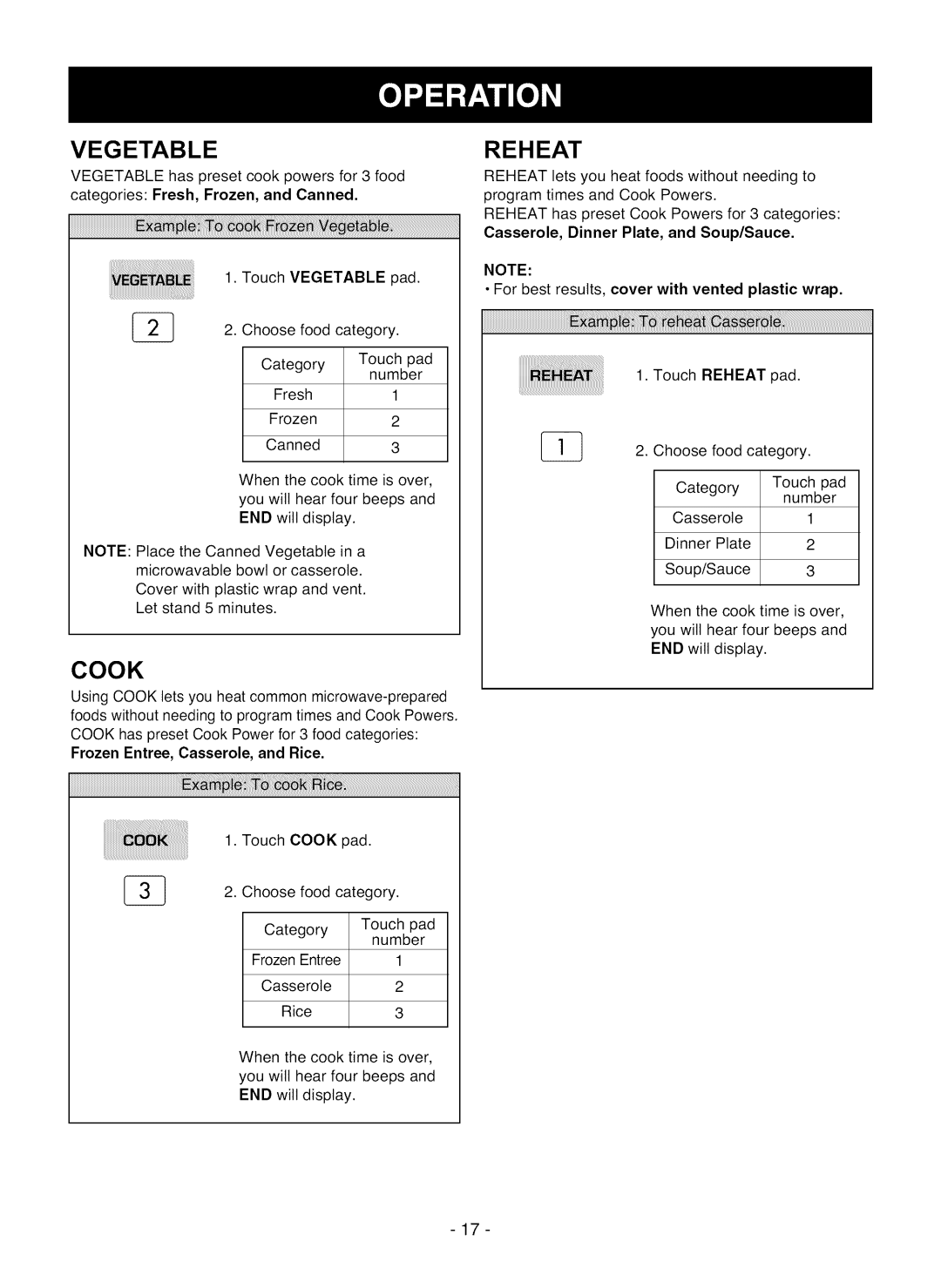 LG Electronics LMV1825SW owner manual Vegetable, Reheat 