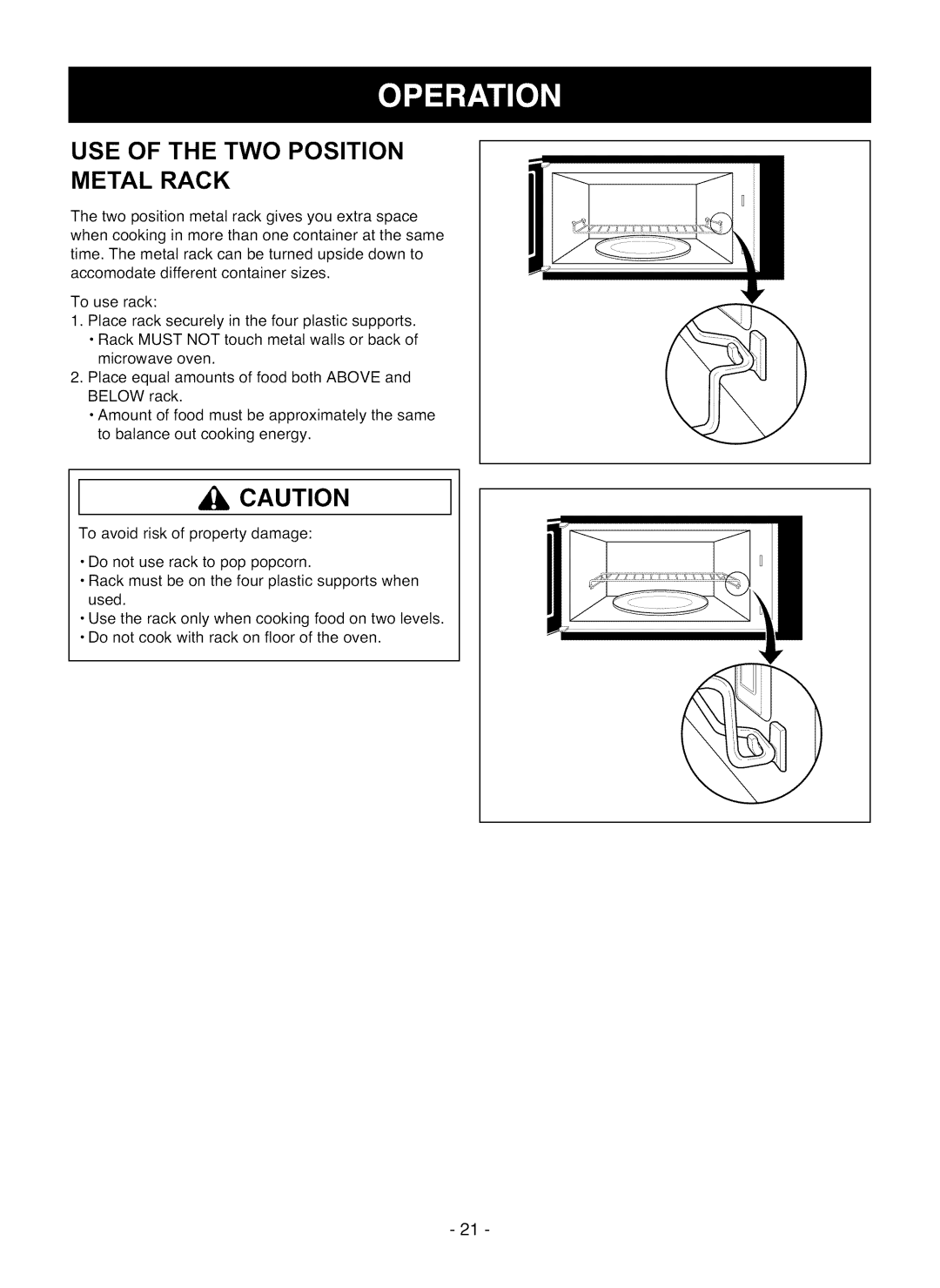 LG Electronics LMV1825SW owner manual USE of the TWO Position Metal Rack 