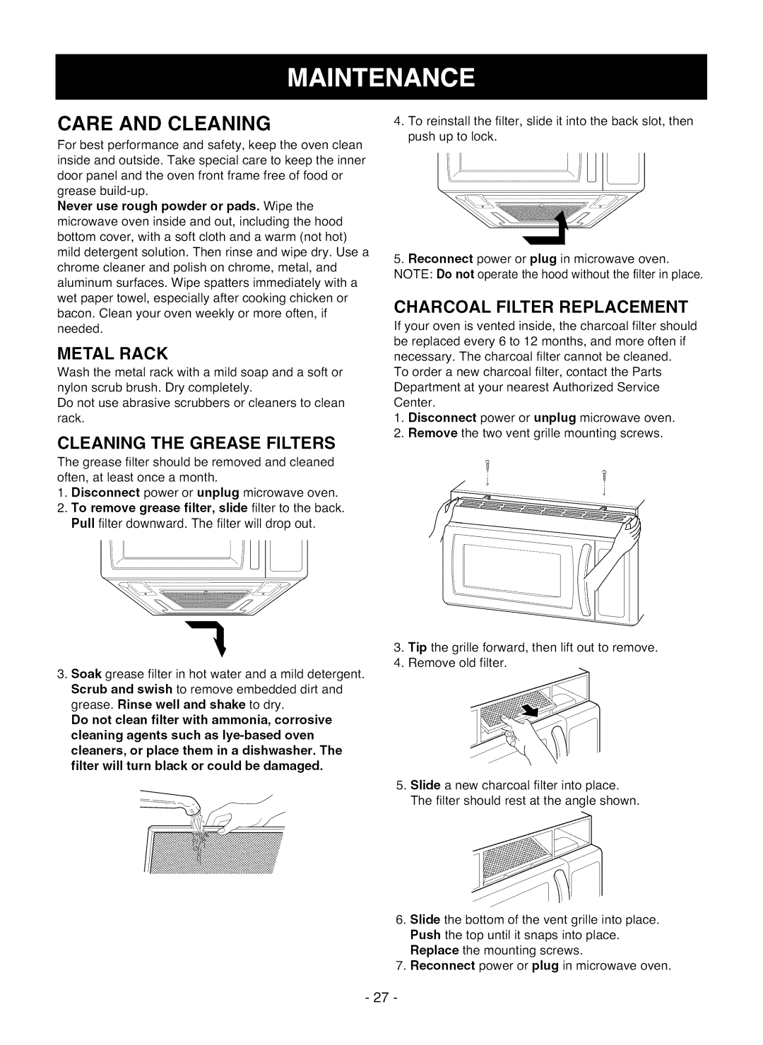 LG Electronics LMV1825SW owner manual Care and Cleaning, Metal Rack 