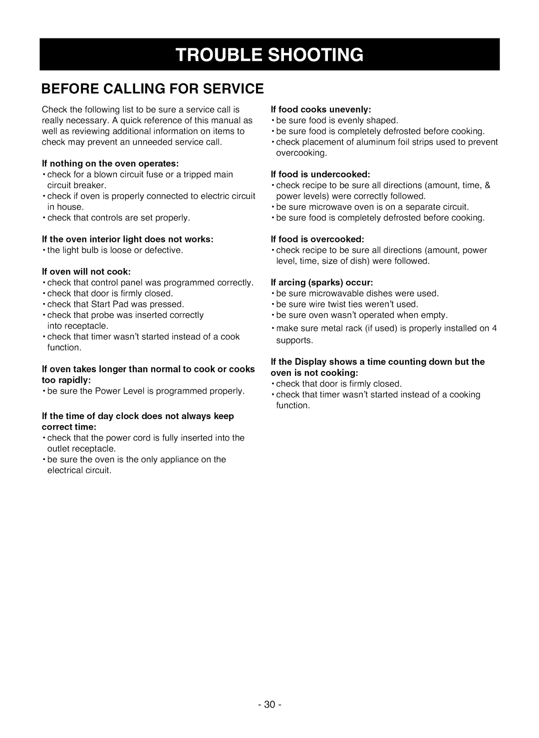 LG Electronics LMV1825SW owner manual Before Calling for Service, If nothing on the oven operates 