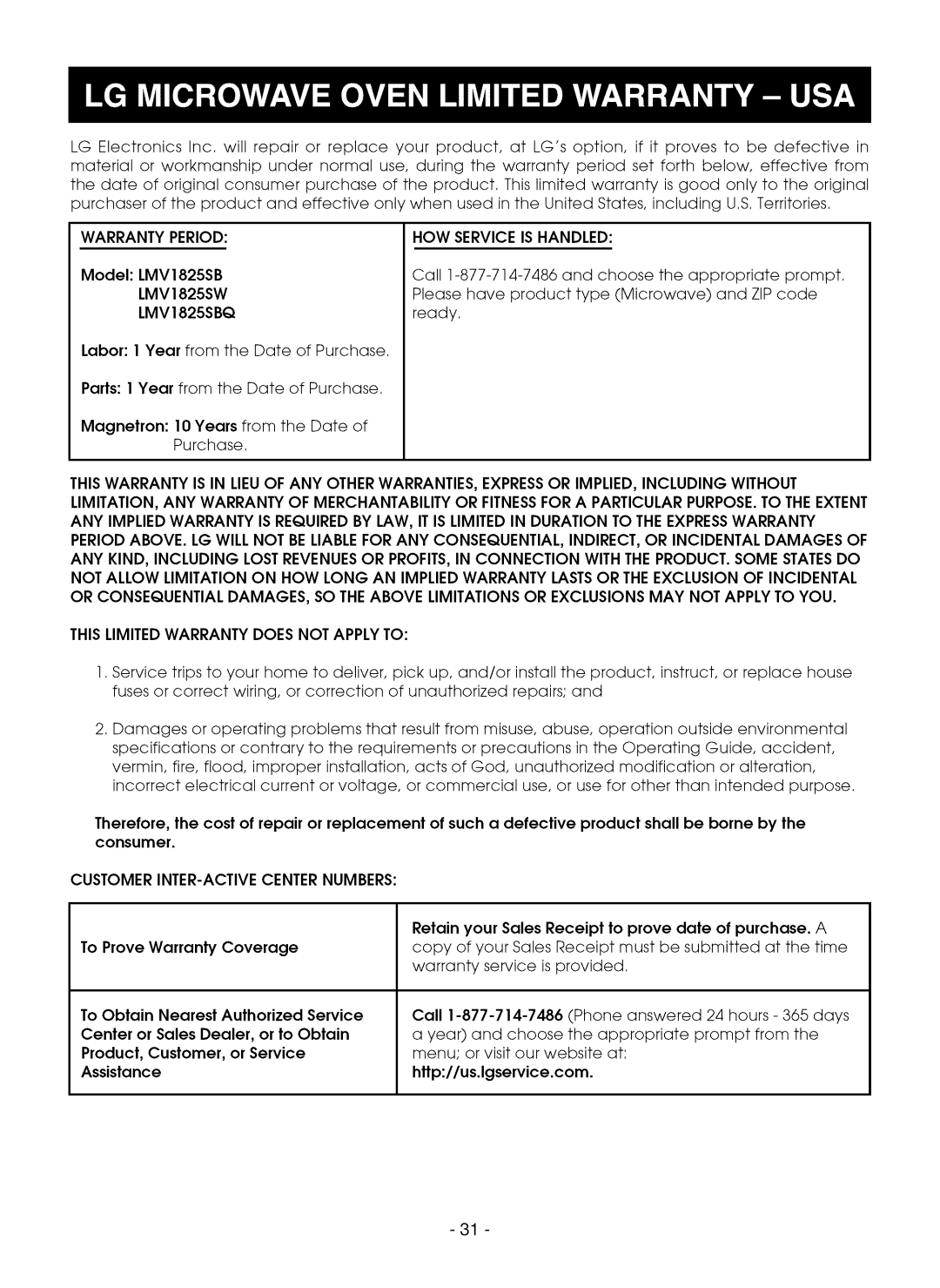 LG Electronics LMV1825SW owner manual Customerinter-Activecenternumbers, HOW Service is Handled 