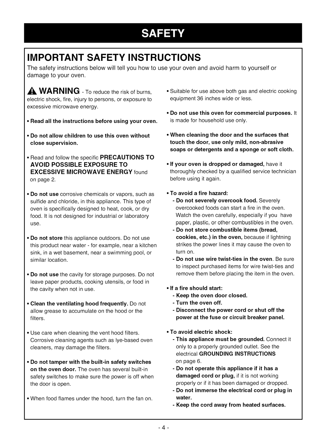 LG Electronics LMV1825SW owner manual Important Safety Instructions 