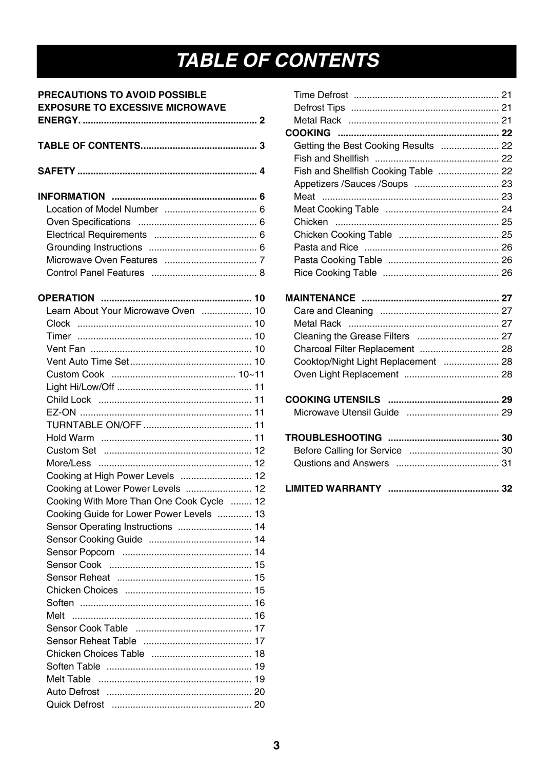 LG Electronics LMV2053SB, LMV2053SW, LMV2053ST owner manual Table of Contents 