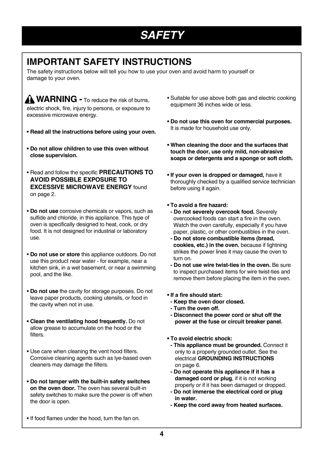 LG Electronics LMV2053SW, LMV2053SB, LMV2053ST owner manual Important Safety Instructions 